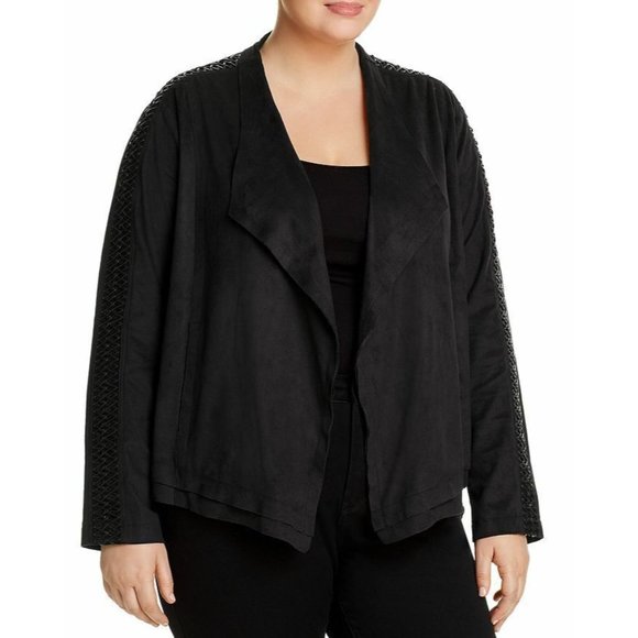 Lysse Inga Faux suede Jacket Plus Sizes 1X 2X 3X Black Moto Draped Blazer - Picture 2 of 8